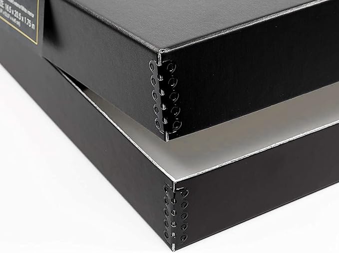 Lineco 16x20 Black Clamshell Archival Folio Storage Box, 1.75" Deep | Acid-Free with Metal Edge. Preserves Picture Longevity, Organize Photos or Documents, Crafts, DIY