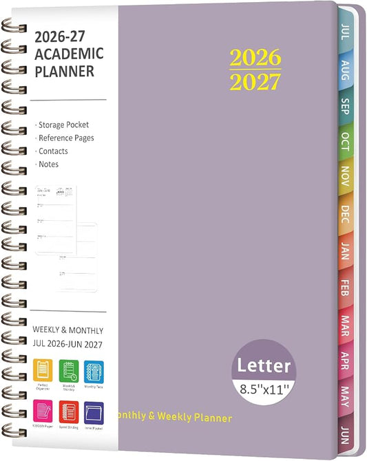 Planner 2026-2027, Weekly and Monthly Academic Planner, July 2026 - June 2027, Hardcover Calendar Agenda Book for School Year Planning, School Supplies for Teacher and Student, Letter Size(8.5'' x 11'')
