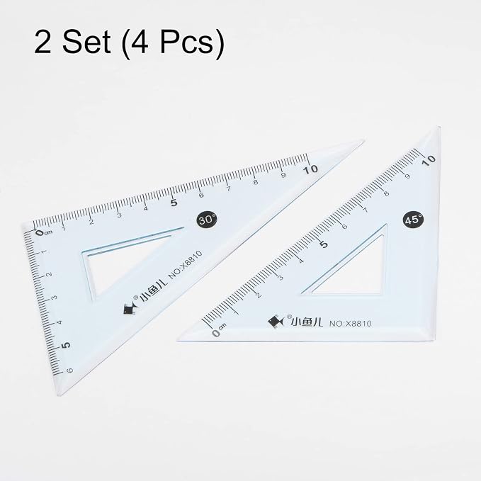 HARFINGTON 4piece Triangle Ruler Square Set 10cm 30/60 and 45/90 Degrees Measuring Tools for Classrooms Home Office, Blue