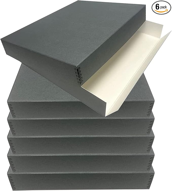 Lineco Drop Front Archival Storage Box, 16.75x20.75x3 in, Gray, 6 Pack | Acid-Free with Metal Edge, Preserves Picture Longevity, Organize Photos, Newspapers, Prints, Documents, Crafts, DIY