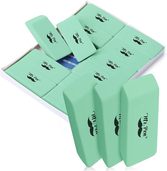 Mr. Pen- Pencil Eraser, 12 Pack, Green | Large Latex Free Block Erasers for School, Office, Art Sketching, Homework, Exams, Clean Smudge-Free Correction