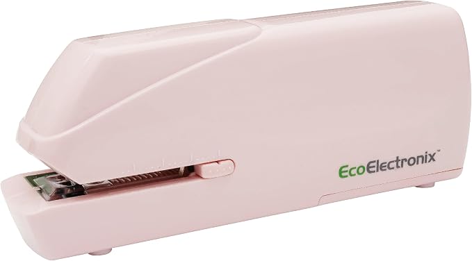 EcoElectronix Portable Automatic Electric Stapler Pro - 30 Sheet Capacity, Quiet Operation, Jam-Free and Easy Reload - AC Adapter/Battery Powered (Pink)