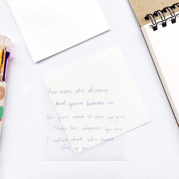 6Pack Transparent Sticky Notes, Clear, 3’’ x 3’’ Translucent, Waterproof See Through, 300 Sheets