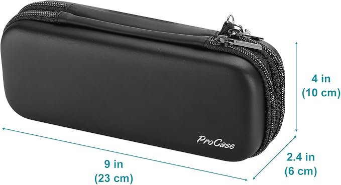ProCase 2-Layer Hard Pencil Case, Large Capacity Storage Box Pouch, Black | Stationery Holder Organizer with Zipper Fits Pens Desk Office & School Supplies