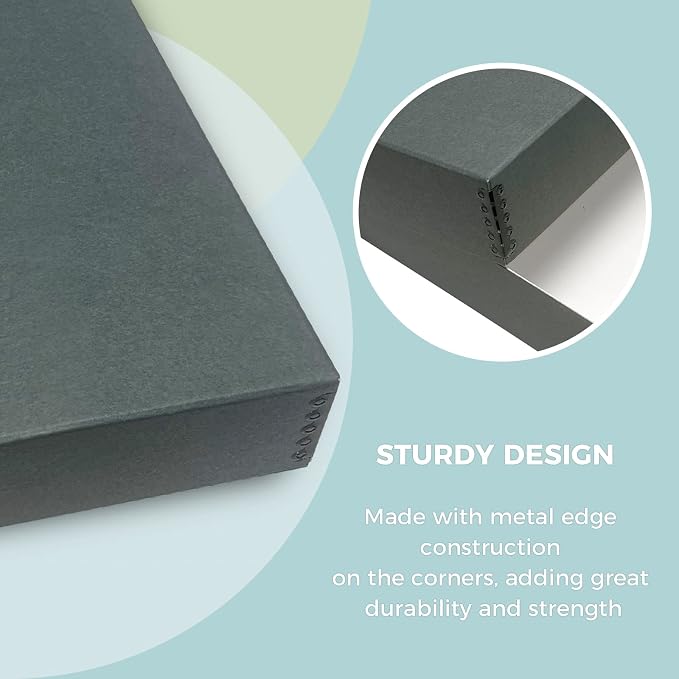 Golden State Art, Archival Storage Box, Gray, 16.75x20.75x3 Inch, Pack of 2 | Acid-Free Museum Box with Metal Edge Corner, for Storing Artwork Photos Documents Prints Arts And Crafts