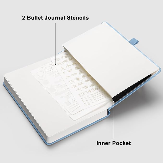 RETTACY Blank Journal Notebook, 192 Pages, A5 Medium Size (5.7'' x 8.3'') | Leather Hardcover, 100 GSM Thick Paper, for Sketching, Drawing, Painting (Light Blue)