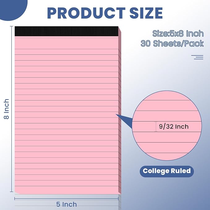 5pcs Small Note Pads, Colored Notepads 5x8 College Ruled Notebook, Writing Pads 5 x 8, Legal Pads, Pad Paper Perforate Notebooks for Work, Message, School, Office Supplies,30 Sheets/Pack