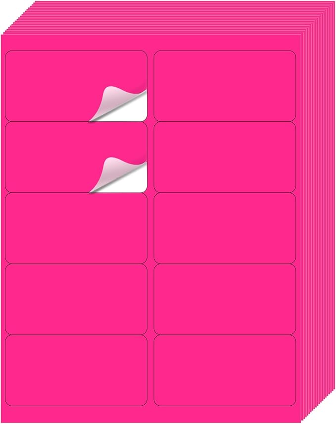 Shipping Labels Stickers, 2"×4" Printable Mailing Label for Laser/Inkjet Printing- Matte, Permanent Adhesive Labels Stickers (Fluorescent Pink)