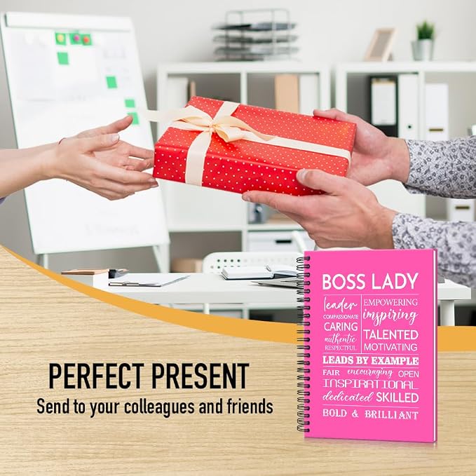 Boss Lady 160 Blank Pages Rose Red Hardcover Spiral Notebook, New Business Owner Gifts Women Boss Gifts for Boss Female, Appreciation Gifts for Women Entrepreneurs, Boss Day Women's Day Gifts