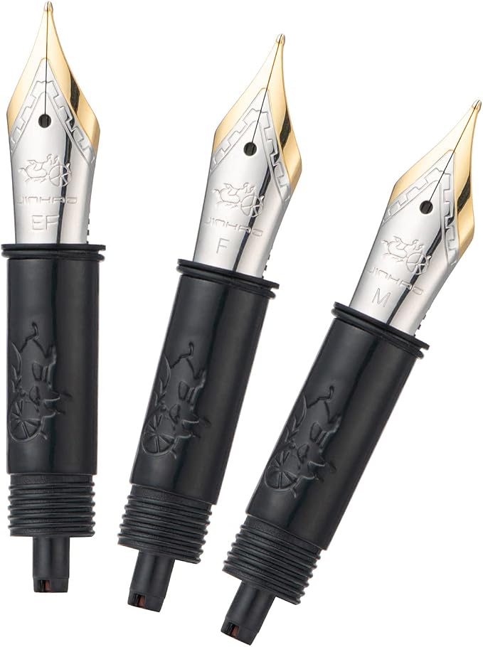 Set of 3 Jinhao 82 Fountain Pen Nib with Black Section Feed (EF, F and M) Gold Trim-Compatible with Jinhao 82, 88, 95, 82 Mini, 92, 100 Mini Fountain Pen