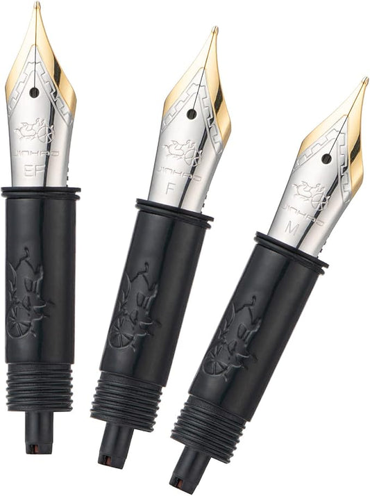 Set of 3 Jinhao 82 Fountain Pen Nib with Black Section Feed (EF, F and M) Gold Trim-Compatible with Jinhao 82, 88, 95, 82 Mini, 92, 100 Mini Fountain Pen