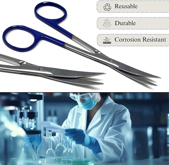 Premium Iris Scissors Micro Dissecting Scissors Curved 4.5" with Fine Sharp Blades Made of Stainless Steel Medical Surgical Tools (Blue Handle)