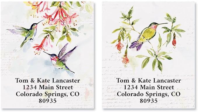Colorful Images Two Hummingbirds Return Address Mailing Labels, Personalize with Name & Addresses, Set of 144 Self Adhesive, Easy Peel Flat Label Sheets, 1 ½” x 1 ¾”, 3 Designs