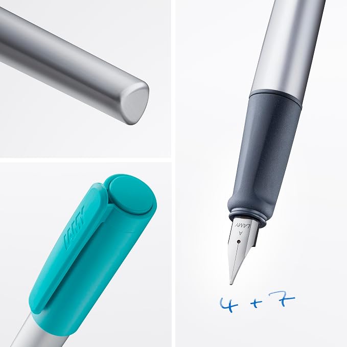 LAMY nexx smaragd – Fountain Pen with slip-proof grip & polished steel nib in size A - triangular aluminum body - including LAMY T 10 blue cartridge - Right-Handed
