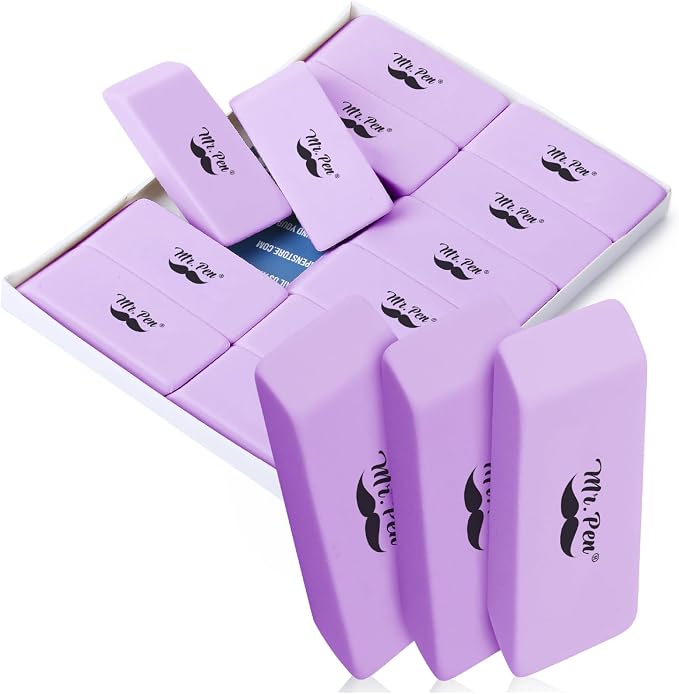 Mr. Pen- Pencil Eraser, 12 Pack, Purple | Large Latex Free Block Erasers for School, Office, Art Sketching, Homework, Exams, Clean Smudge-Free Correction
