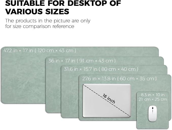 CHEERYGOO Leather Desk Pad Protector, Mouse Pad, Office Desk Mat, Non-Slip PU Leather Desk Blotter, Laptop Desk Pad, Waterproof Desk Writing Pad for Office and Home 36"x17" XL Mint Green