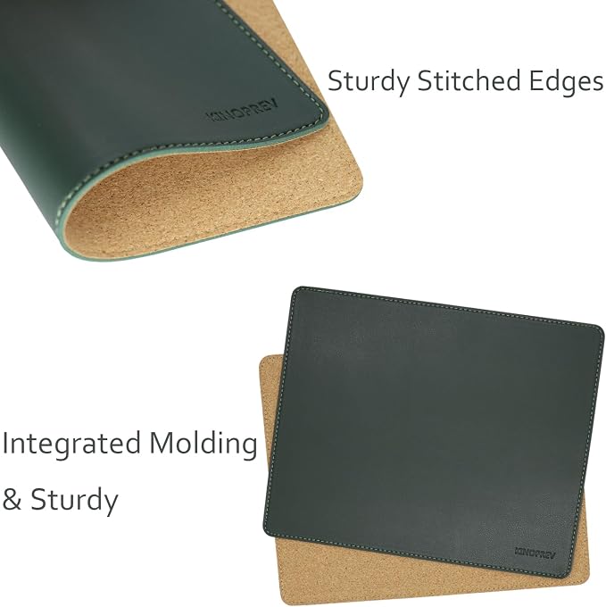 Leather Mouse Pad - Wood Mouse Pads with Stitched Edge,PU Non-Slip Mouse Mat,Double Side Mousepad,Waterproof Gaming Mouse Pad for Desk,Laptop,Office & Home,10.2" x 8.3",1 Pack(Blackish Green)