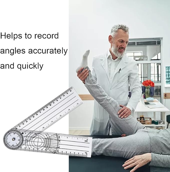 7 Inch Foldable Angle Ruler, Clear 360 Degree Goniometer Tool | Transparent plastic angle measuring tool with dual scales for woodworking, drafting, design, engineering and classroom use