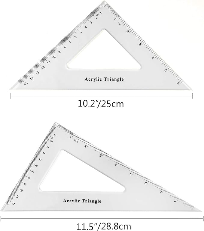 Coopay Large Triangle Ruler Set Square, 30/60 and 45/90 Degrees, Triangle Hollow
