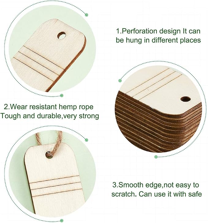 BENECREAT 30Pcs Wooden Pencil Cutouts Back to School Wooden Cutout Blank Labels Tags with Jute Cord Pencil Hanging Ornaments for Teacher Appreciation Week