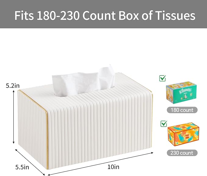 Extra Large Rectangle PU Leather Tissue Box Cover with Magnetic Closure, Decorative Tissue Holder & Storage Container for Bedroom, Living Room, Dining Room, Bathroom, Countertop, Desk & Office (White)