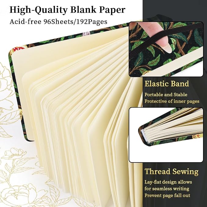 4.8" Square Pocket Sketch Book,Hardcover Art Sketchbook for Drawing Journal | Cloth Cover,80gsm Blank Paper,96Sheets,Lay-Flat,Portable Travel Creation Paint Diary Memo Planner,Dry Media.Pomegranate Bird