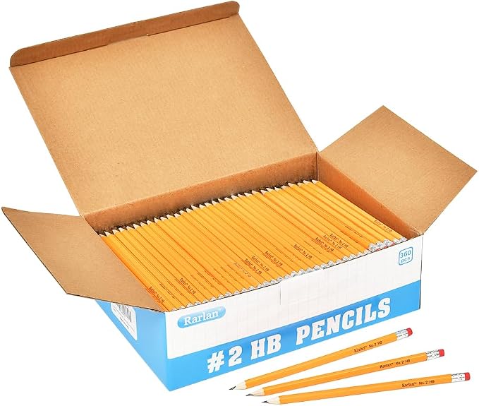 Rarlan Wood-Cased #2 HB Pencils, Pre-sharpened, 360 Count Bulk Pack | Classroom Pencils with Erasers for School and Teacher Supplies, Writing, Drawing and Sketching, Back to School