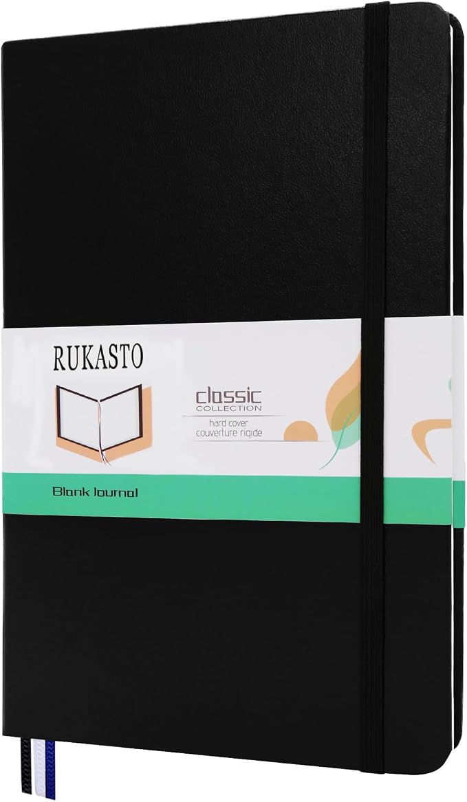 Hardcover Notebook Blank Journal Sketchbook for Drawing, Medium 5.5 by 8.4 Inch, 100 GSM Thick Paper (Black, Plain)
