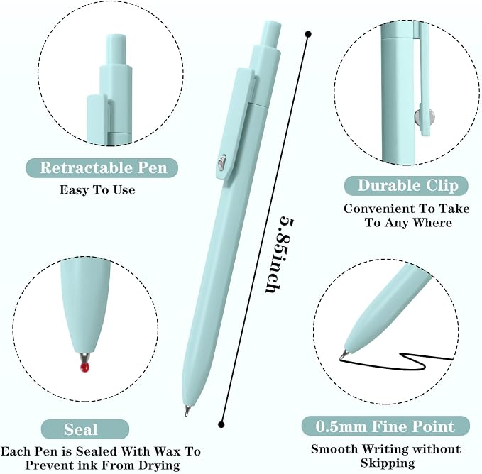 Piochoo Gel Pens, 8 Pcs 0.5mm Quick Dry Black Ink Pens Fine Point Journal Pens Smooth Writing Pens, Cute Office School Supplies Gifts for Women Nurses