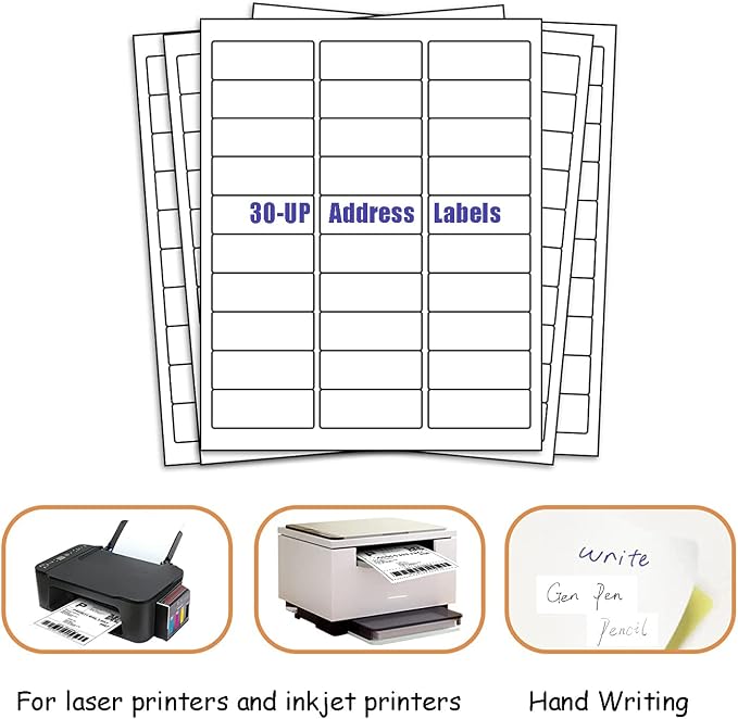 100 Sheets 30 UP 1" x2-5/8 Shipping Labels 3000 Pcs FBA Label Stickers for Laser/Inkjet Printers, White Blank Sticker Name Tags, 30 Per Page