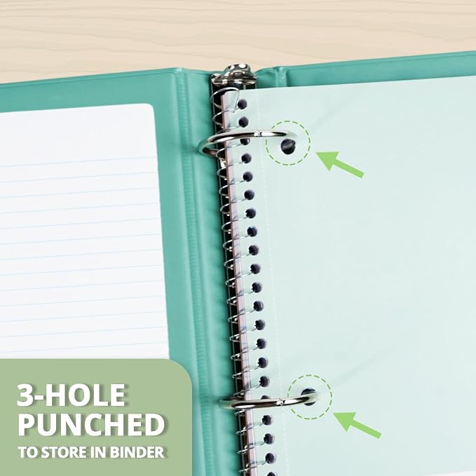 ONAVIA 3 Subject Spiral Notebook College Ruled 5 Pack, 240 Pages, Assorted | 120 Sheets, 8 x 10.5 in, 3 Dividers, Double-Sided Pockets, School Notebook, Study, Homework, Students