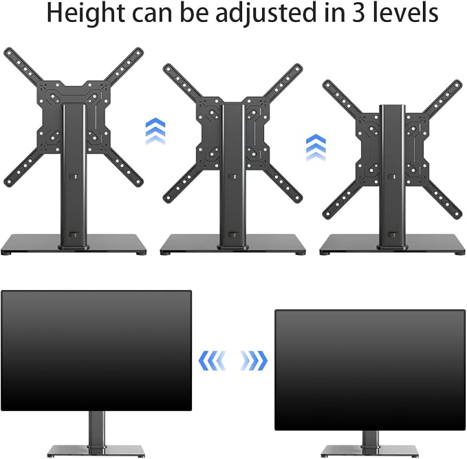 Universal TV Stand Base, Table Top TV Stand for 17-55 Inch LCD/LED TVs, Height Adjustable Monitor Mount Stand with Tempered Glass Base Holds up to 88lbs VESA 400x400mm, TS102