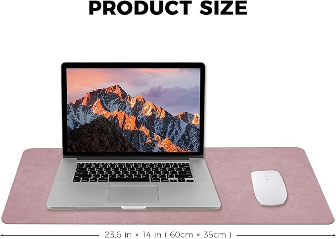 CHEERYGOO Leather Office Desk Pad Protector, Non-Slip PU Leather Desk Blotter, Waterproof Laptop Writing Mouse Pad for Office and Home,23.6"x 13.8" M Pink