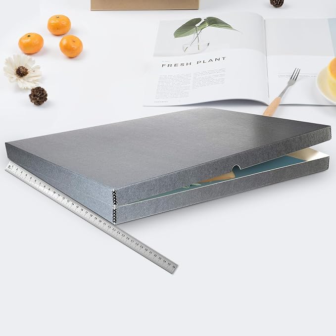 Lineco Clamshell Archival Storage Box, 23.5x30.5x1.75 Inch, Gray | Acid-Free with Metal Edge Boxboard, Organize and Store Photos Documents Cards Negatives Magazine Prints Family Records DIY