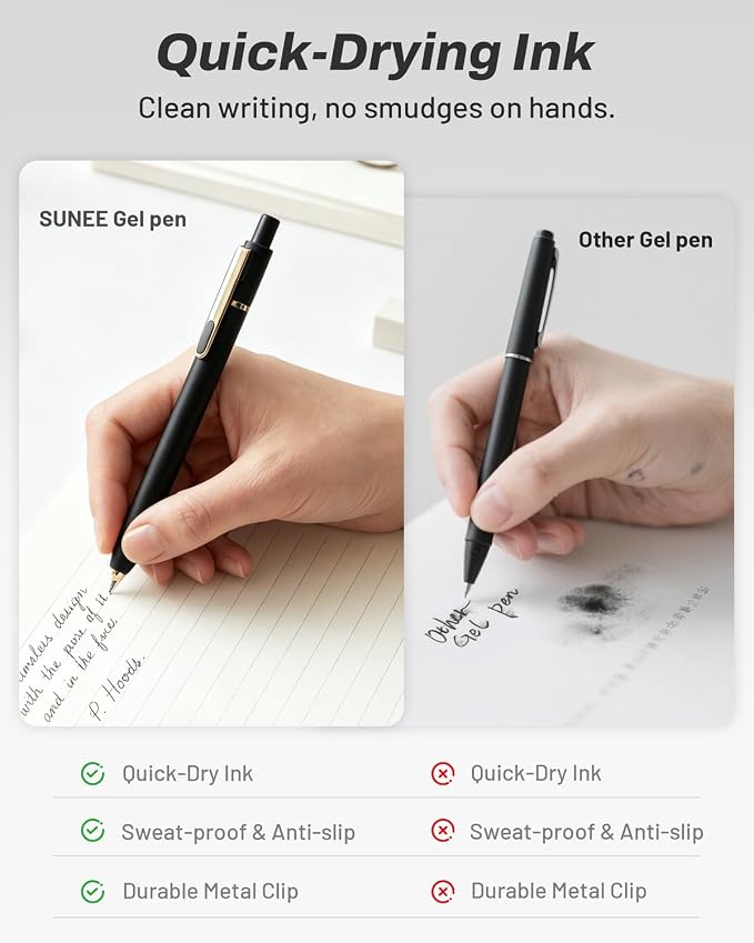 SUNEE Gel Pens, 6 Pack 0.5mm Pens Fine Point Smooth Writing Pens with Quick-Dry Black Ink, Cute Aesthetic School Office Note-Taking Pens for Journaling - Black