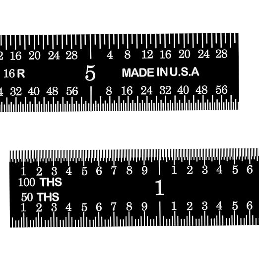 PEC Tools 6 inch Flexible Metal Ruler, Easy to Read Stainless Steel Ruler, High Contrast, 16R Graduation (1/32", 1/64", 1/50", 1/100"), Machinist Ruler with Black Chrome Finish, Made in USA
