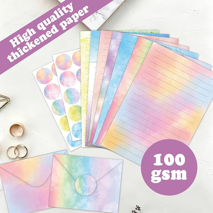 FUNCLASS 160 Pcs Stationery Set Letter and Envelopes Watercolor | 50 Lined Stationery Paper and 50 Matching Envelopes , 5.5 x 8.25 Inches Letter Writing Stationery for Home, Office, School