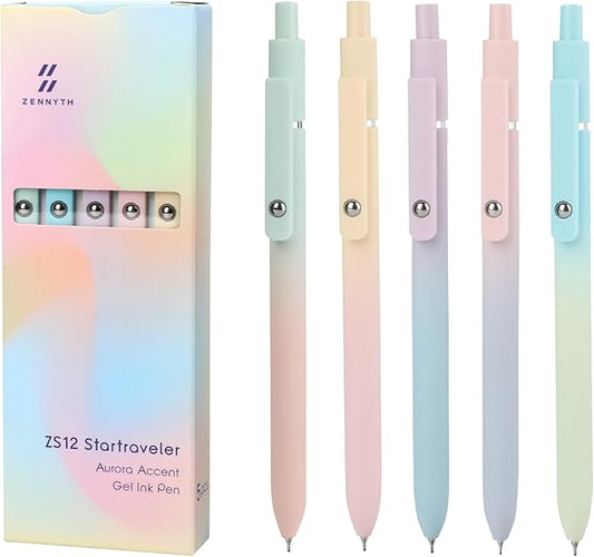 Ddaowanx Gel Pens, 5 Pcs 0.7mm Quick Dry Black Ink Pens Fine Point Smooth Writing Pens, Cute Office School Supplies Gifts for Women (5 Pcs Gradient-Black Ink)
