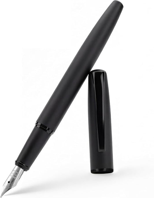 Super Smooth Writing Fountain Pen Set,Includes 2 Hand Polished Iridium Nibs(Fine & Extra Fine),8 Ink Cartridges,2 Ink Refill Converter and Gift Box,Best Pen Gift Set for School,Office(Black)