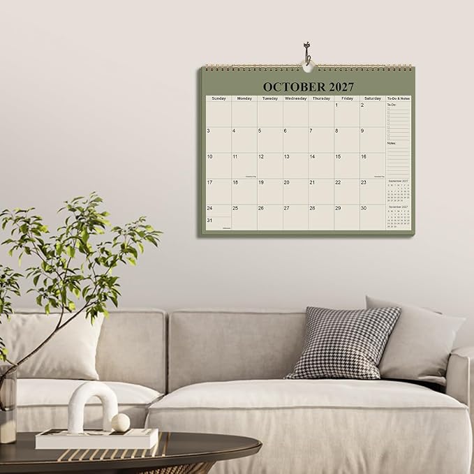 Calendar 2026-2027 - 18 Months Wall Calendar from July 2026 - December 2027, 2026-27 Wall Hanging Calendar Planner with Thick Paper, 12" x 14.5", Beige