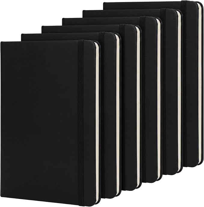 Honoson 6 Pack A5 Lined Journal Notebooks Hardcover Executive Notebook 5.5" x 8.3" PU Leather Wide Ruled Journals Bulk 160 Pages for Back to School Supplies Office Business Home (Black)