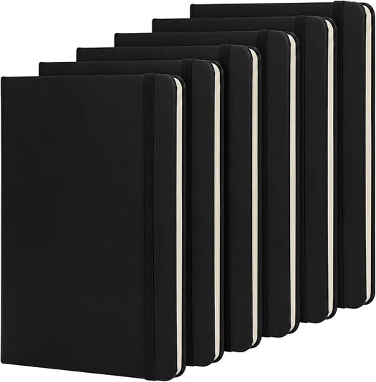 Honoson 6 Pack A5 Lined Journal Notebooks Hardcover Executive Notebook 5.5" x 8.3" PU Leather Wide Ruled Journals Bulk 160 Pages for Back to School Supplies Office Business Home (Black)