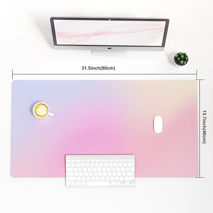 Colorful Star Large Mouse Pad Pink Aesthetic, 31.5 x 15.7 in | Cute Girly Desk Mat PU Leather Laptop Mat, Waterproof Non-Slip Desk Mat for Office Accessories Women& Girl