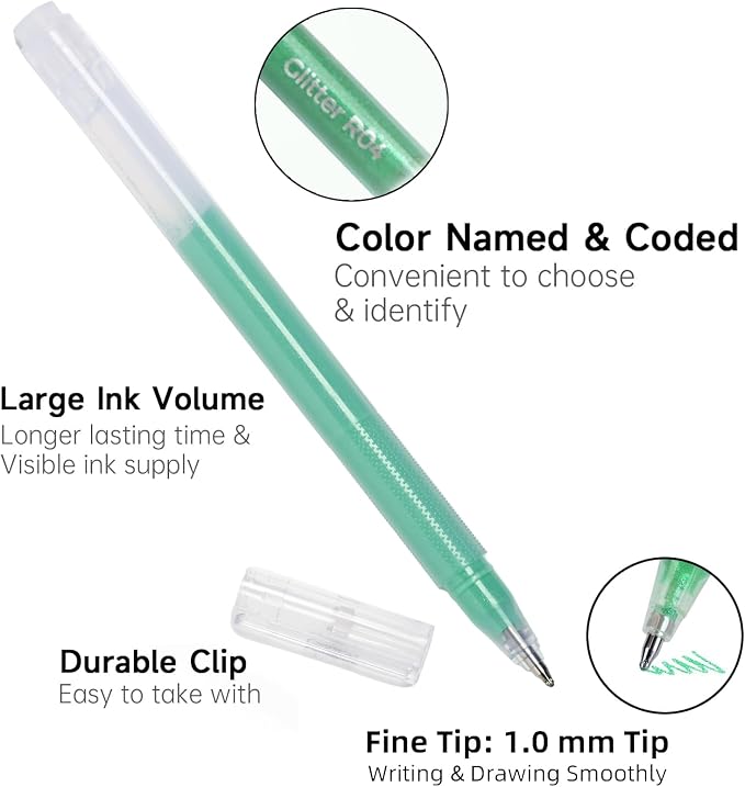 Green Gel Pens Set,24 Colored Gel Pens Glitter Metallic Pastel Morandi Neon Color Gel Pen More Ink Colored Gel Pens for Drawing, Doodling, Scrapbook, Journaling