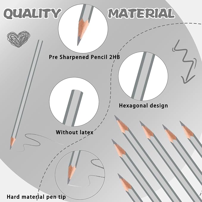 36 Pack Silver Colored Pencils for Kids, Pre-sharpened Art Pencils Back to School Supplies Set, Drawing Sketching Pencils for Students, Teachers, Classroom