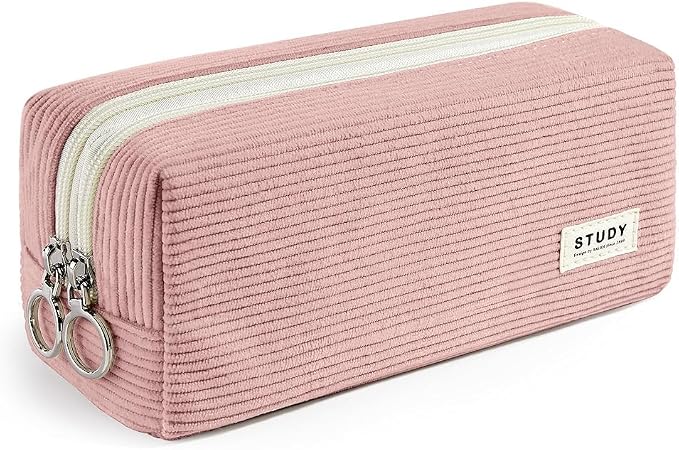 KALIDI Large Pencil Case Corduroy Pencil Pouch Box Cute School Supplies for Teen Girls Boys, Dusky Pink