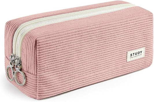 KALIDI Large Pencil Case Corduroy Pencil Pouch Box Cute School Supplies for Teen Girls Boys, Dusky Pink