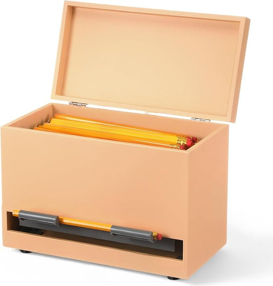 Yalikop 1 Pc Wooden Pencil Dispenser for Classroom Pastel Wood Pencils Holder for up to 200 Pencils Reusable Straw Dispenser for Home Office Teachers Supplies Storage (Classic,Orange)