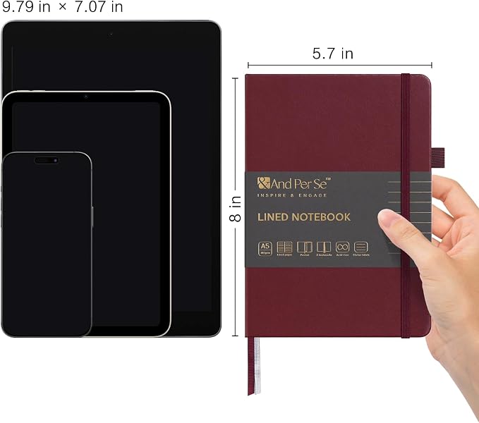 &And Per Se Lined Notebooks 3-Pack Gift Set, A5 Hardcover Journals, 160 Pages 100gsm Thick Paper, 3 Assorted Colors (Black, Green, Dark Red)