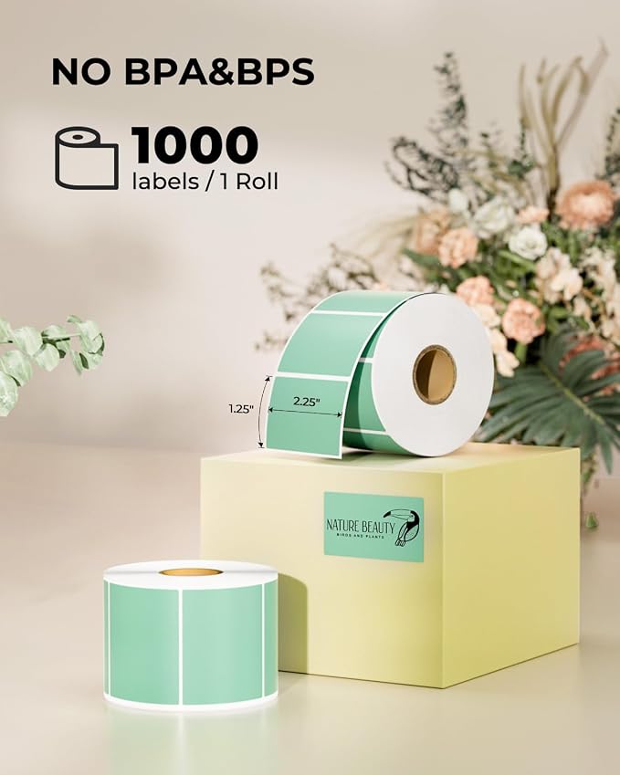 MUNBYN 2.25x1.25 Thermal Labels, 1000 Sheets/Roll, Green | Strong Adhesive, Non BPA&BPS for Small Business, Shipping,Mailing, Bakery, Price Tag